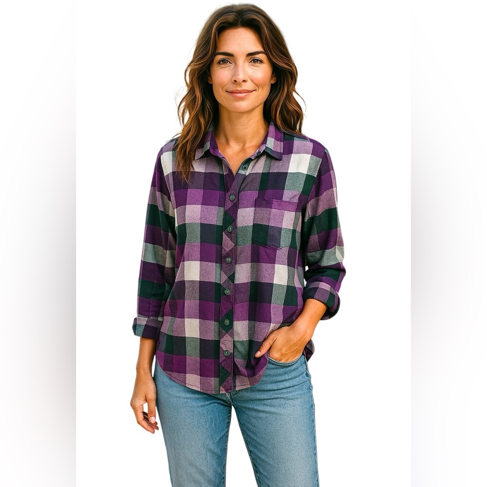 Bit and Bridle Plaid Flannel Shirt in Purple and Green